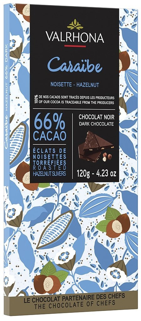 Valrhona Caraibe tmavá čokoláda 66% s kousky lískových ořechů 120 g