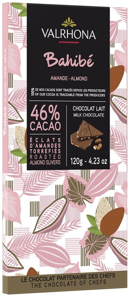 Valrhona bahibe mléčná čokoláda 46% s kousky mandlí 120 g