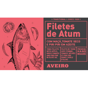 Aveiro FILETY z tuňáka v olivovém oleji s jablky, sušeným rajčetem a piri piri papričkou 120g